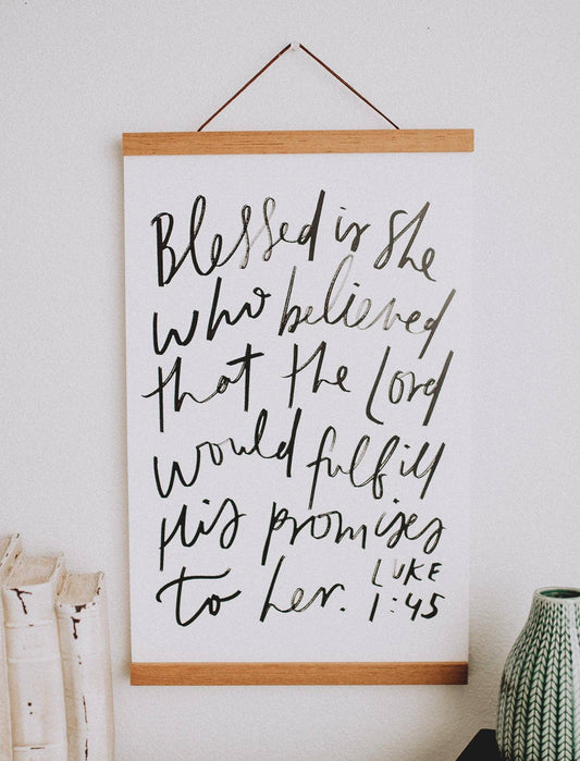 11x17 Blessed Is She: Print with banner wood