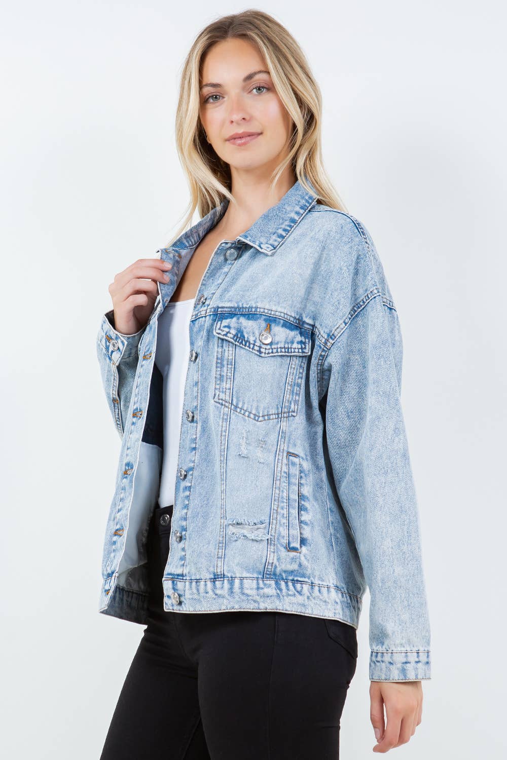 Relaxed Denim Jacket, Oversized Denim Jacket: LT WASH