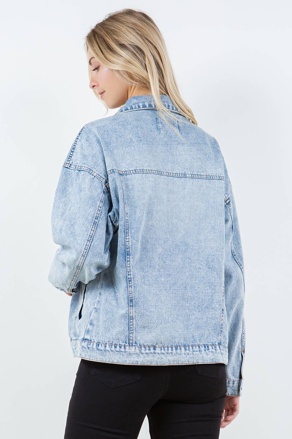 Relaxed Denim Jacket, Oversized Denim Jacket: LT WASH