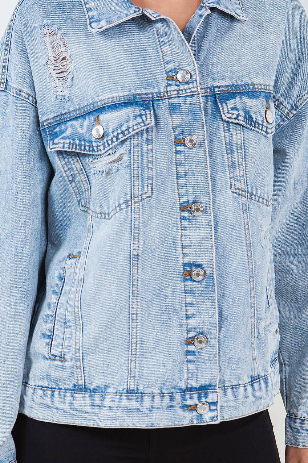 Relaxed Denim Jacket, Oversized Denim Jacket: LT WASH