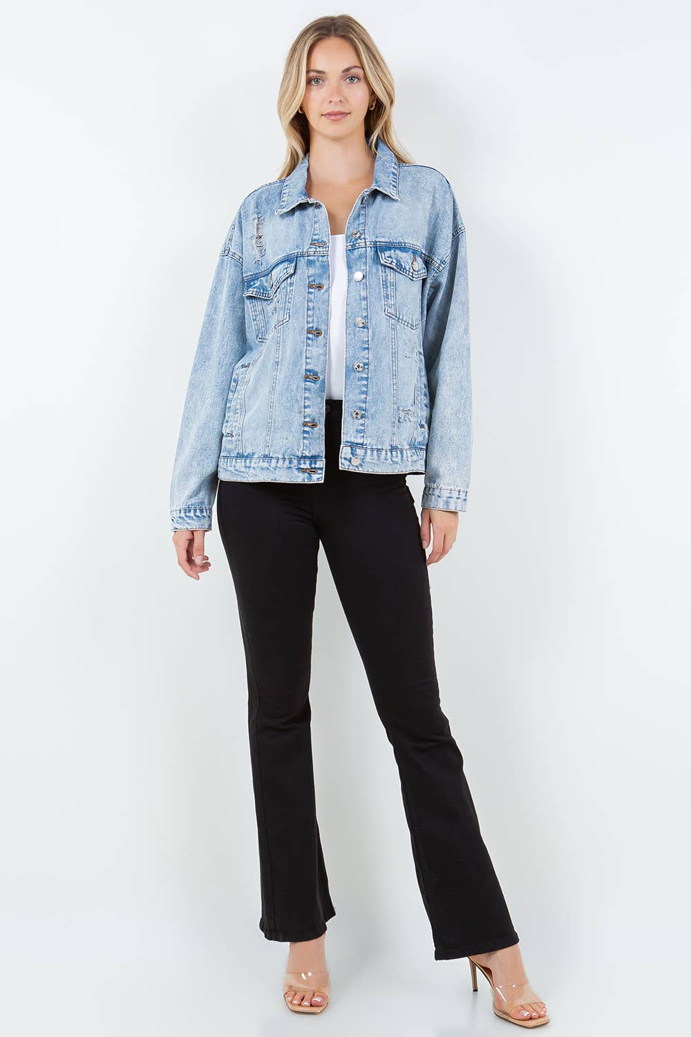 Relaxed Denim Jacket, Oversized Denim Jacket: LT WASH