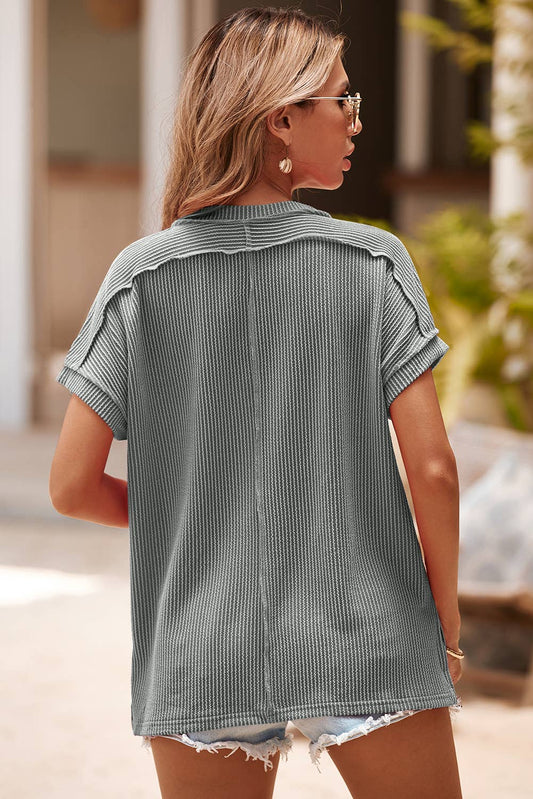 LDC Textured Knit Round Neck T-shirt: Gray / Missy / XL