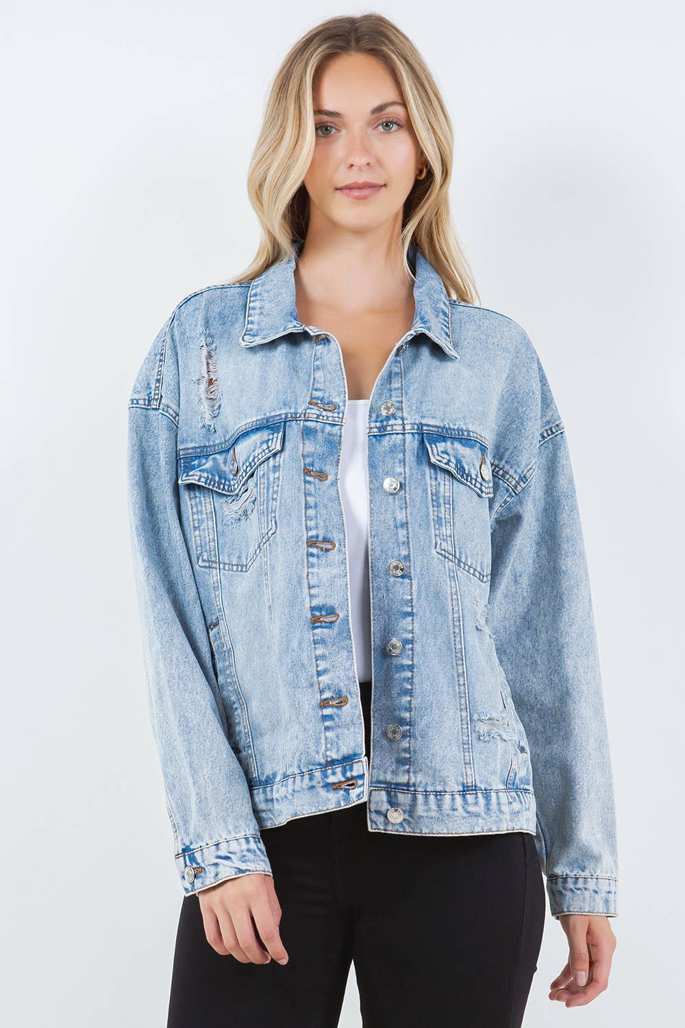 Relaxed Denim Jacket, Oversized Denim Jacket: LT WASH