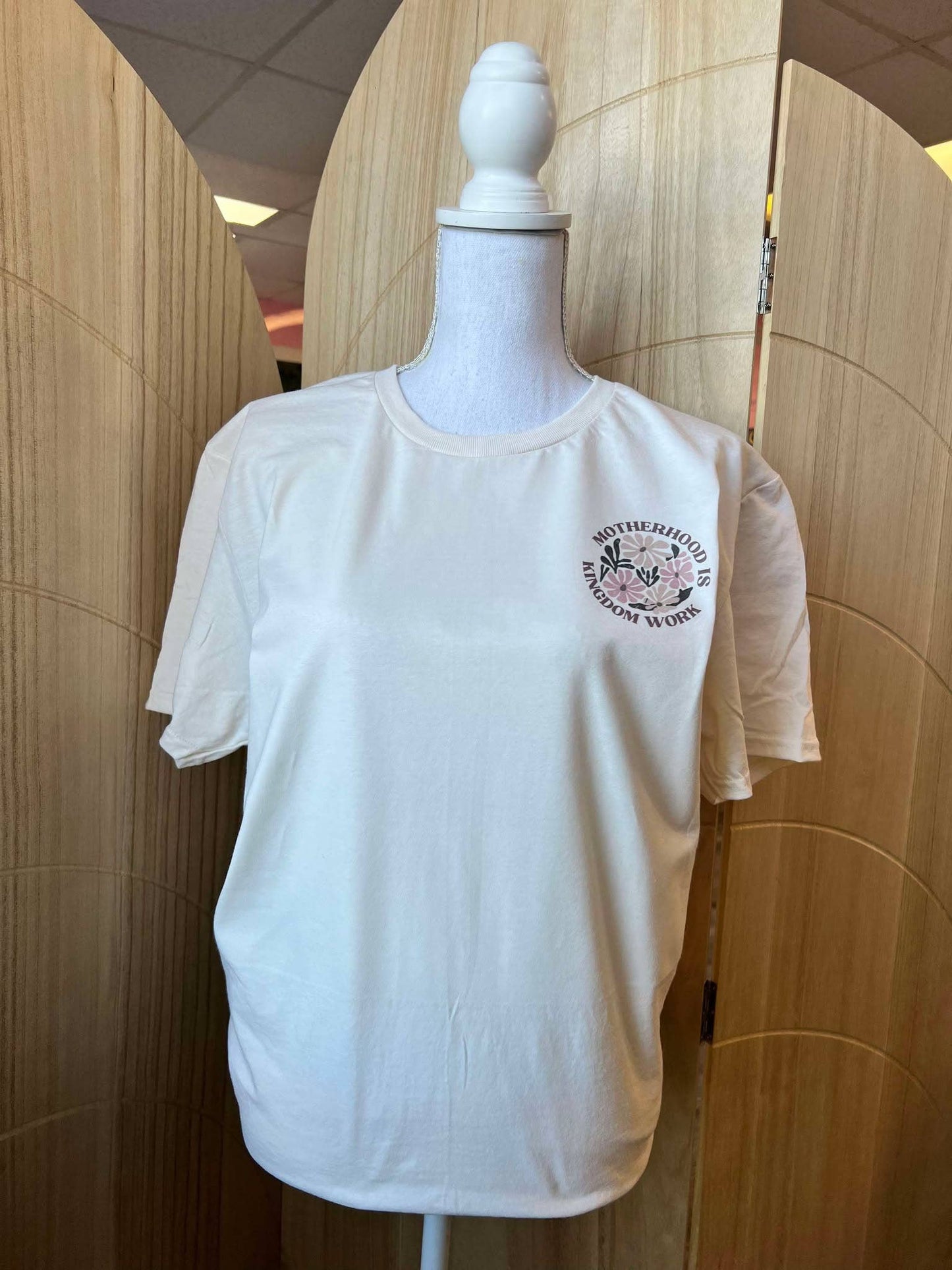 Motherhood is Kingdom Work Pocket Print on Cream Tee