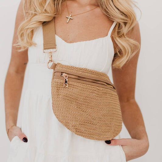 Rachel Raffia Bum Bag: Tan