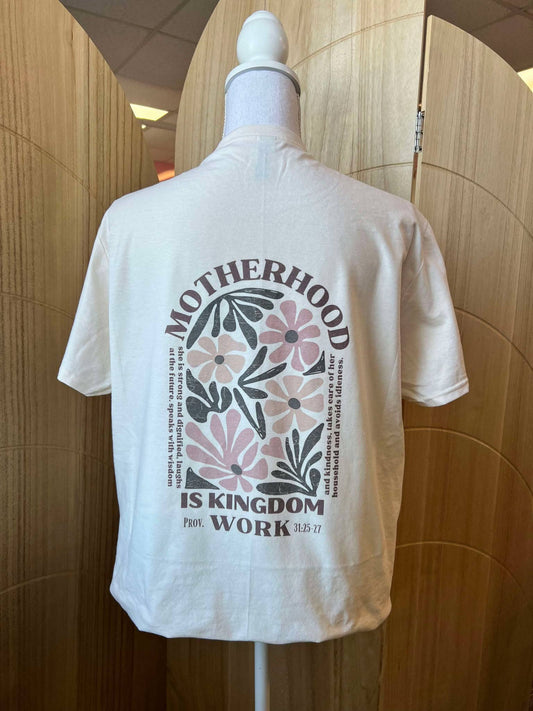 Motherhood is Kingdom Work Pocket Print on Cream Tee
