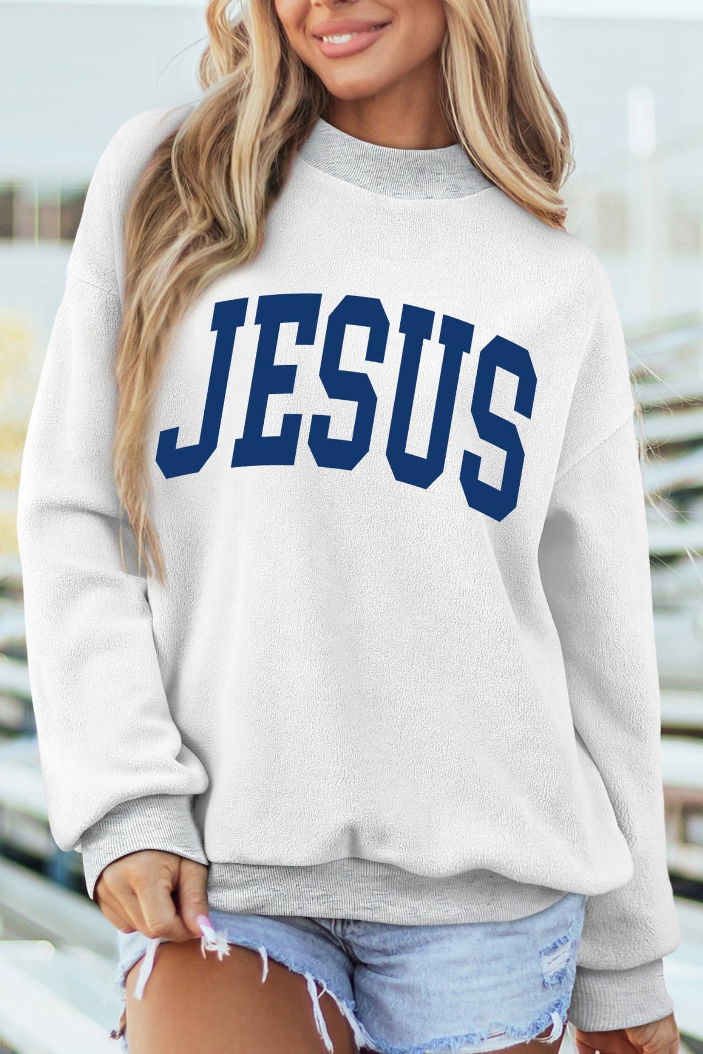 FAITH/ JESUS Double Side Reversible Mock Neck Sweatshirt