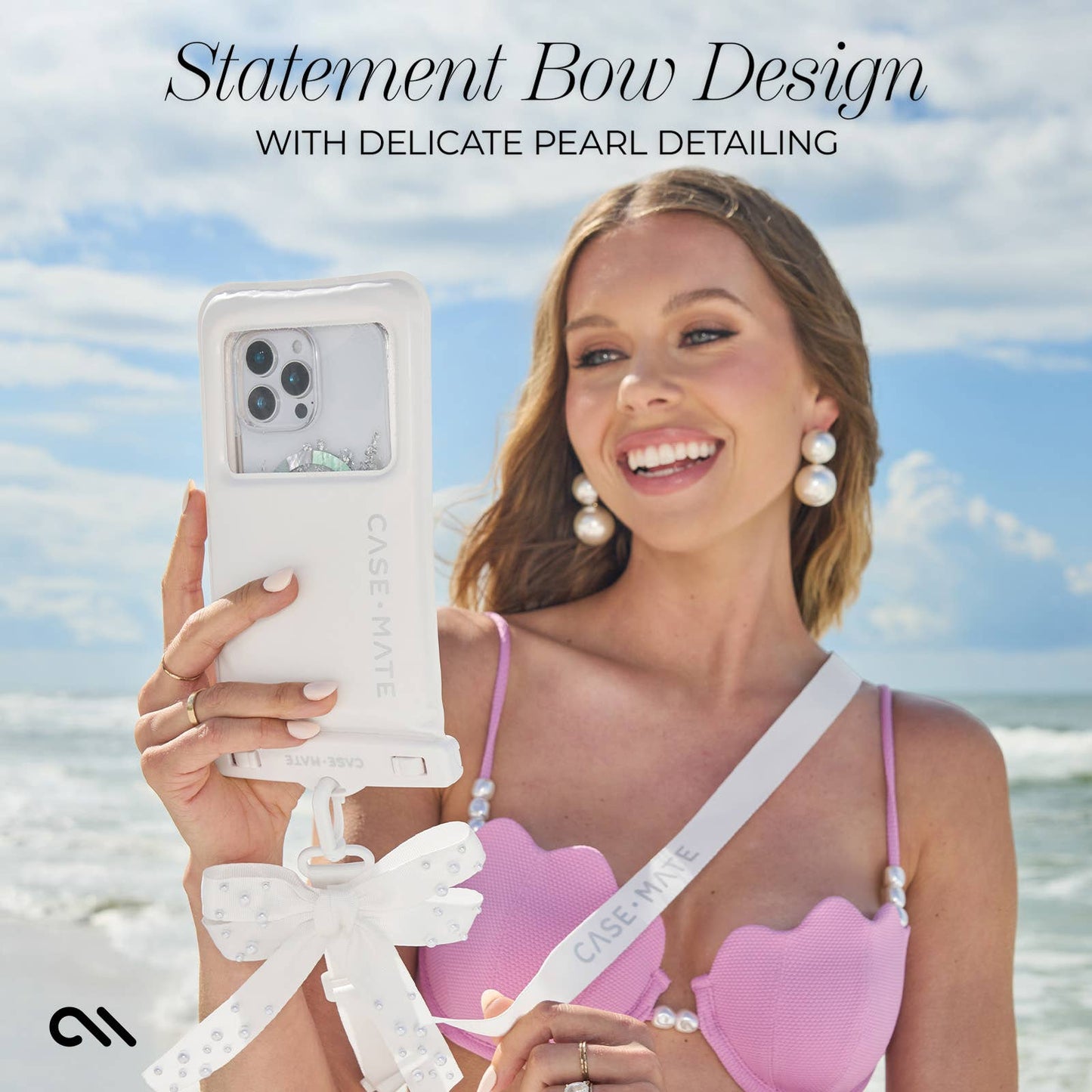 Ivory Pearl Bow Waterproof Floating Pouch