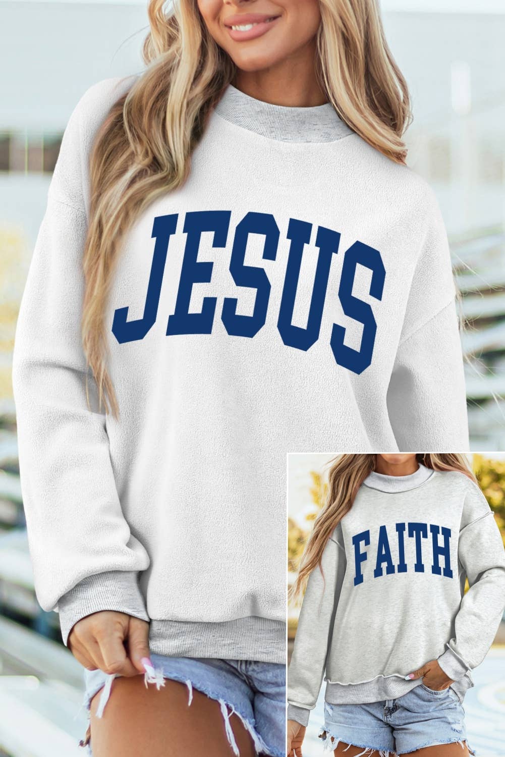 FAITH/ JESUS Double Side Reversible Mock Neck Sweatshirt