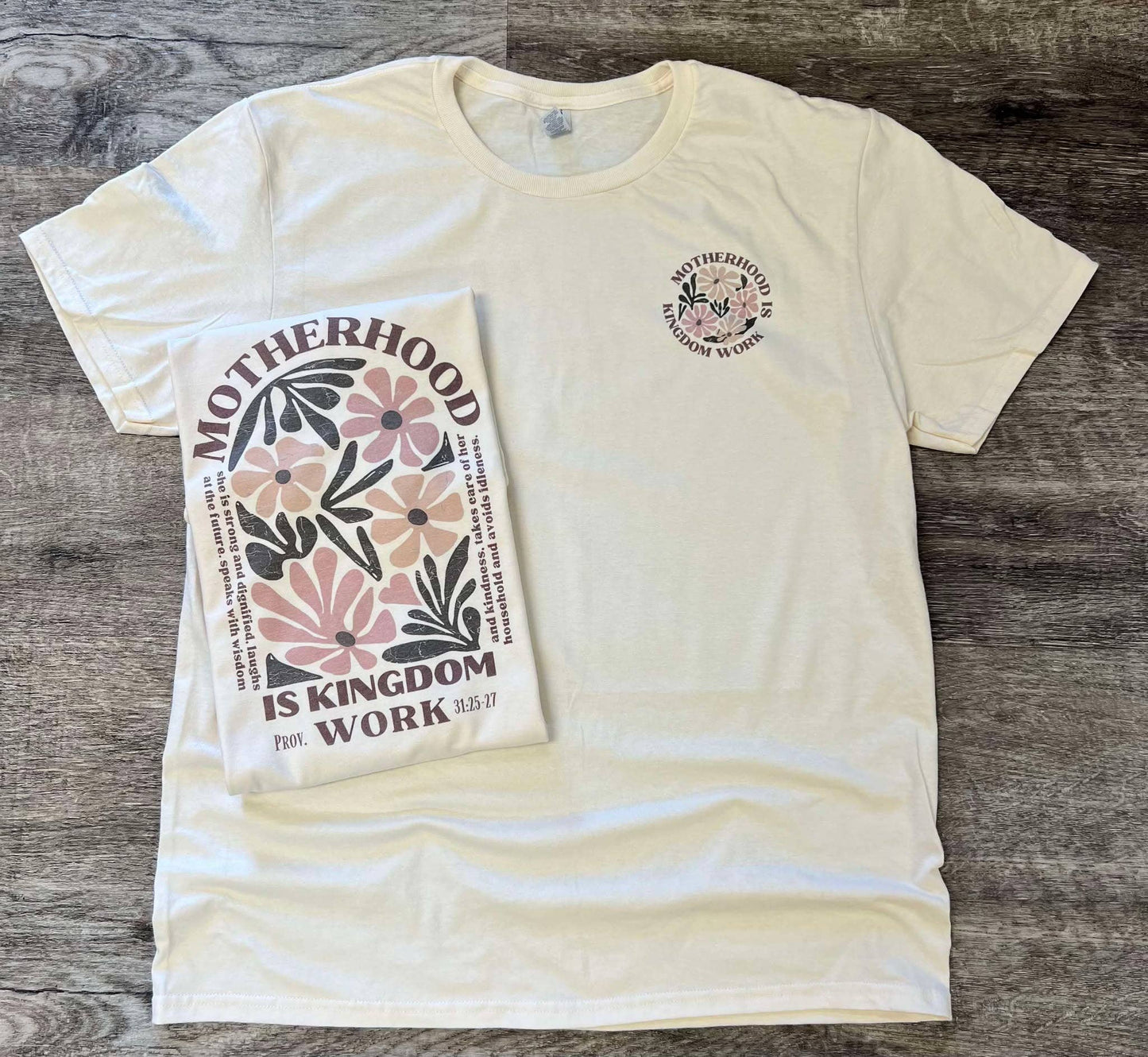 Motherhood is Kingdom Work Pocket Print on Cream Tee