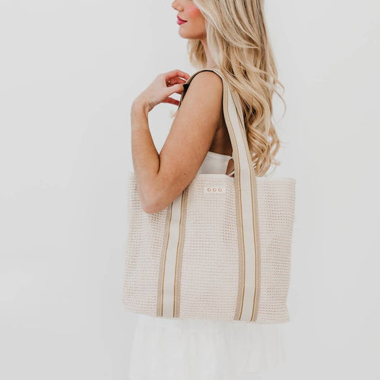 Ruby Raffia Tote Bag: Cream