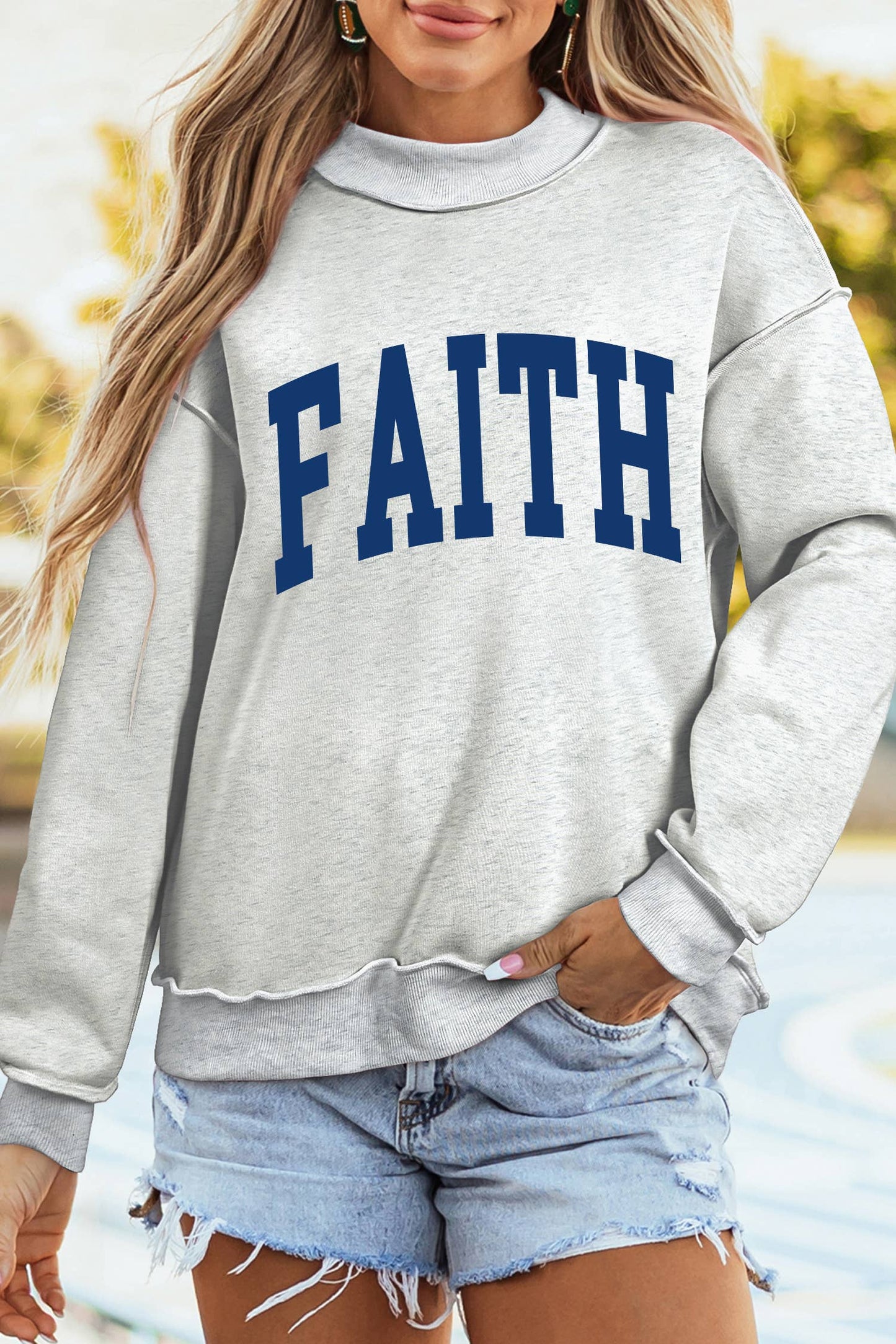 FAITH/ JESUS Double Side Reversible Mock Neck Sweatshirt