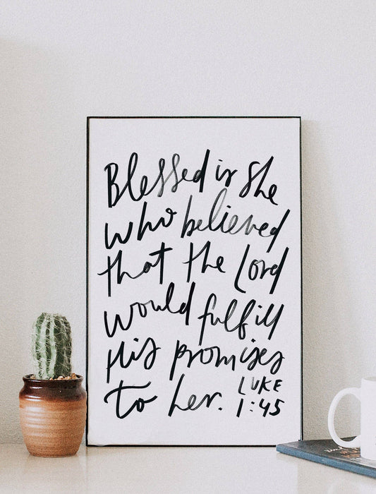 11x17 Blessed Is She: Print with banner wood