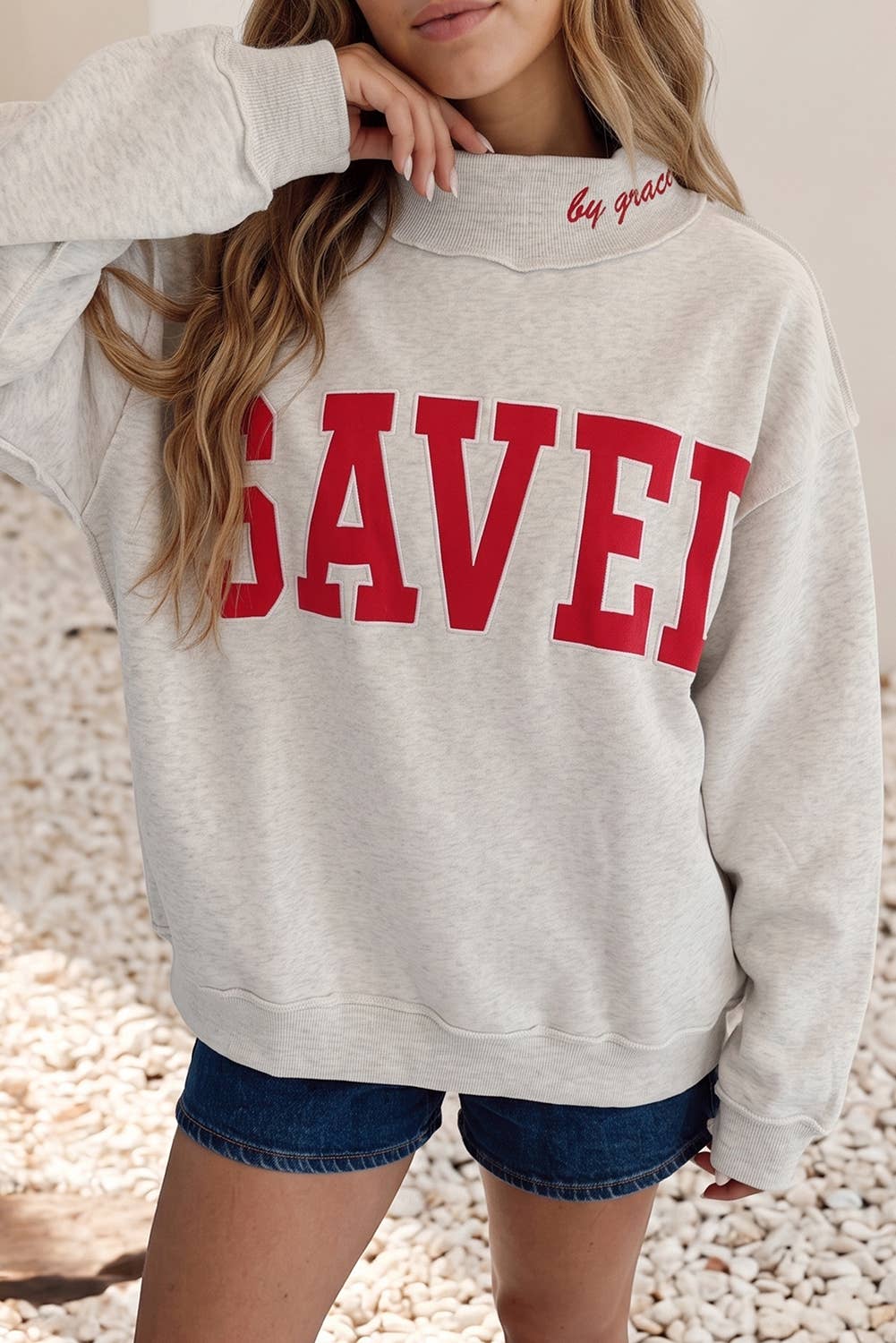 Saved By Grace Mock Neck Sweatshirt