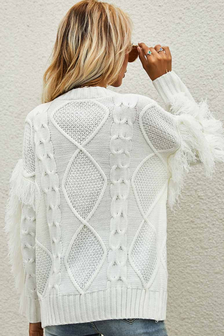 Tassel Sleeve Cable Knit Sweater