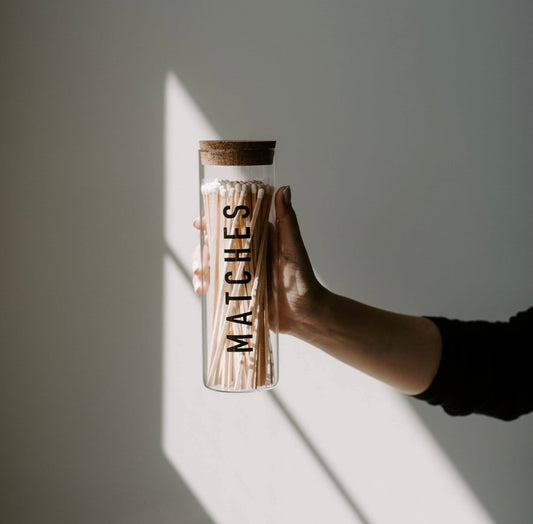 White Hearth Matches - Black Text Label